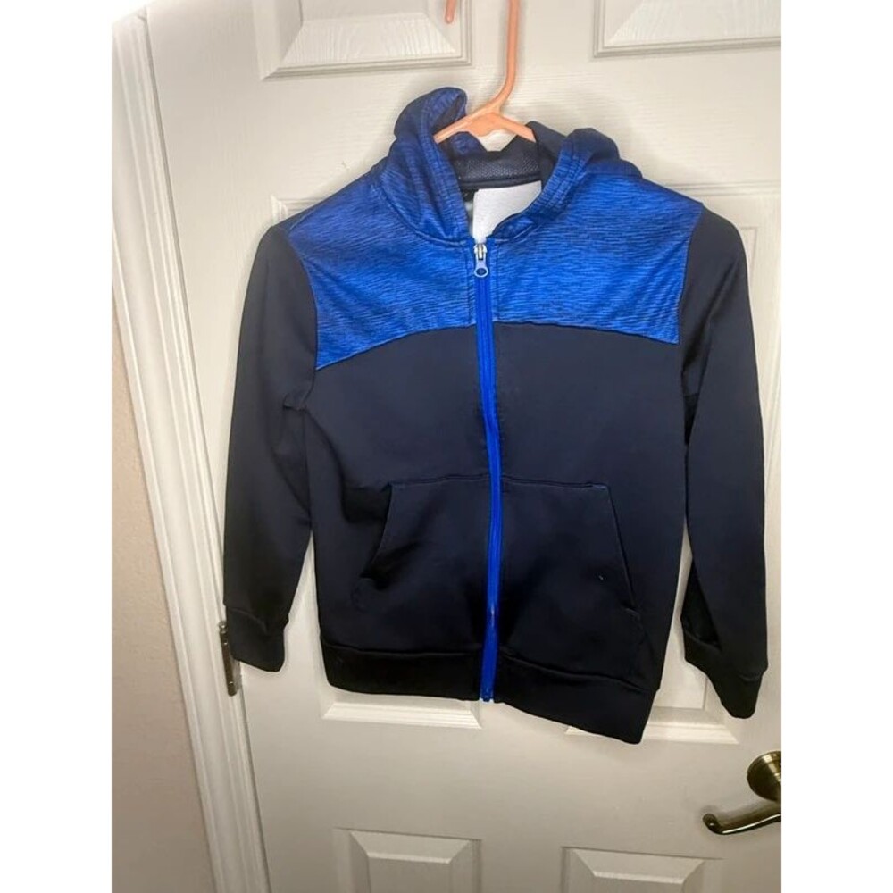 Boys Black Blue Zip Front Hoodie Medium